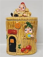 Vintage Ceramic Elves on Log Cookie Jar
