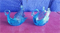 Set of Vintage Blue Hand Blown Swan Candy Dishes