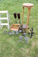 Plant Stand, 2' Step Ladder & Candle Holders