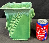 Mid-Century Green Drip Glaze Ceramic Planter Vase
