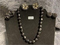 Black Beaded Necklace and Earrings