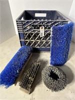 Blue Crate w/Blue Scrub Brushes; Steel Brush