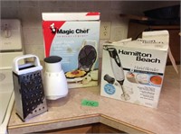 Waffle maker, hand blender, grater and food