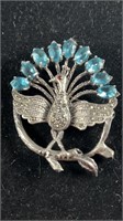 .925 Silver Peacock Brooch