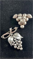 (2) Sterling Silver Grape Clusters Brooches