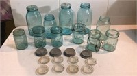 Vintage blue canning jars, Various sizes, w/