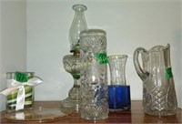 Oil Lamp, Cut Glass Vase, Crystal Pitcher Etc.