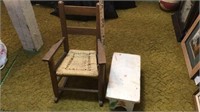 Vintage wood child’s rocking chair & stool.