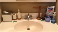 Bathroom counter items.