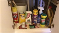 Bathroom cleaning supplies. Plungers, cleaners,