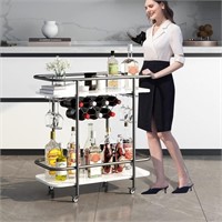 Black Home Bar Cart on Wheels, Mobile Serving Wine