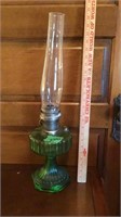 Vintage glass oil lamp, green base