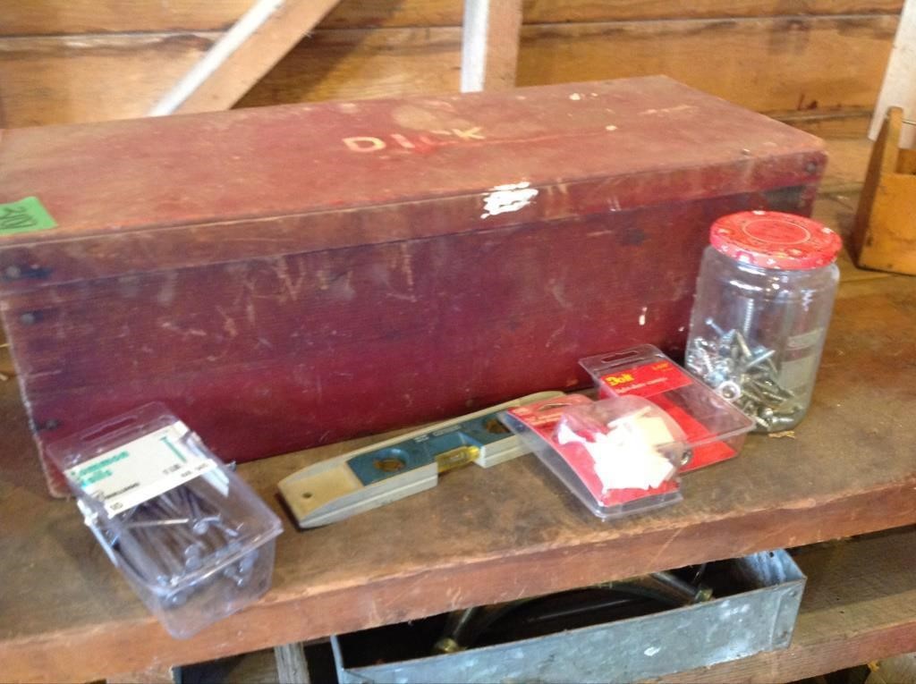 Wood toolbox with contents