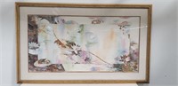 Large framed & signed mixed media w/watercolor,