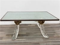 Acrylic & brass square dining table with glass