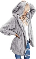 Womens Fuzzy Fleece Open Front Hooded Cardigan