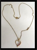 3 PINK SAPHIRE NECKLACE IN14K GOLD HEART SHAPE MOU