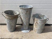3 galvanized planter pails