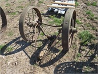 Pair of Wagon Wheels on Cart