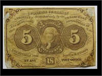 1862 FRACTIONAL POSTAGE CURRENCY 5 CENTS