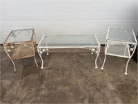 White metal glass top patio table set