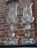 PAIR OF CRYSTAL LAMPS W/ ETCHED SHADES