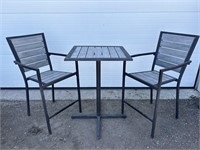 Bar height metal patio table and 2 chairs