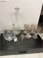 14k gold plated glass decanter and cup set