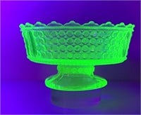 URANIUM GLASS COMPOTE PATTERNED PRESSED GLASS