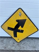 Metal sign: cross road in curve ahead
