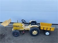 Yellow toy ride on tractor and wagon