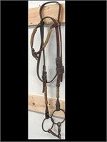 NICE LEATHER & RAWHIDE BRIDLE W/ HAND MADE SILVER