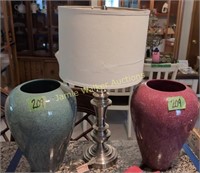 Two 15" Ceramic Vases, Table Lamp