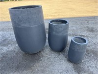 3 grey clay planters