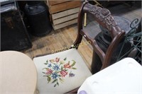 NEEDLEPOINT SEAT ROSE CARVED CHAIR