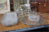 LOT - PRESSED GLASS ITEMS - EGG PLATE - TRAYS