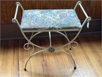 Wrought Iron Floral Upholstered Vanity Seat