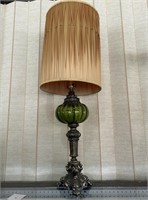 Beautiful MCM Green Glass & Brass Table Lamp
