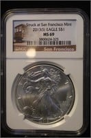 2013-S Certified 1oz .999 Silver Eagle