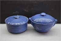 2 Vintage Blue Stoneware Baking Dishes