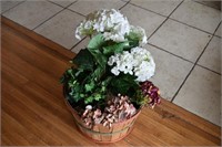 Wooden Fruit Bushel Basket w/Faux Greenery/Flowers