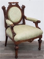 Victorian upholstered carved wood floral arm chair