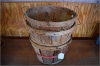 3 Wooden Bushel Fruit Baskets w/ wire handles