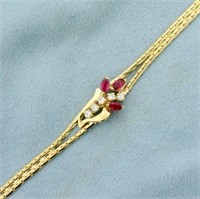 Italian Made 3/4ct TW Ruby and Diamond Flower Desi