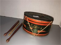 Toy drum approx 8in with sticks