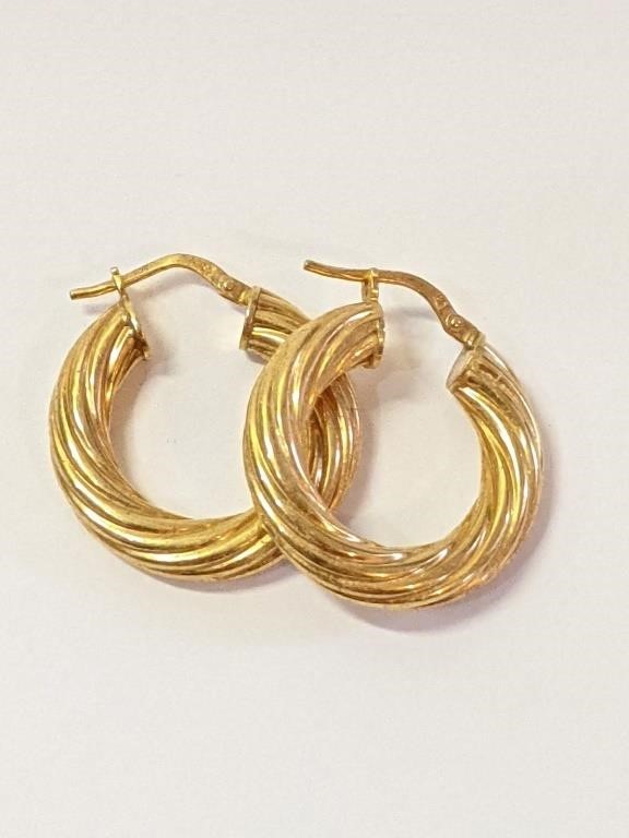 .925 Silver/GP Hoop Earrings 1"  L2