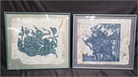 Pair of framed Asian temple rubbing artworks