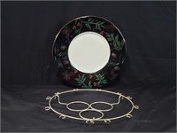 Hand decorated ceramic center plate with gilt