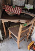Desk 32" W, Chair, American Flags, Basket,