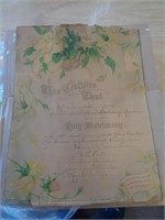 1923 MARRIAGE CERTIFICATE / VERY FRAGILE